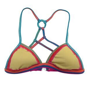 Thaikila Reversible Multicolor Bikini Triangle Top O-Ring Strappy Back Blue Glue